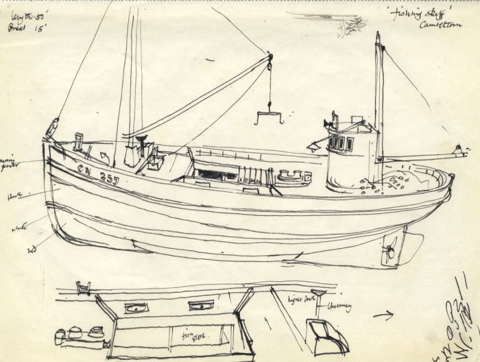 Paul Sharp - Set of Three Mid 20th Century Pen and Ink Drawings, Fishing Boats