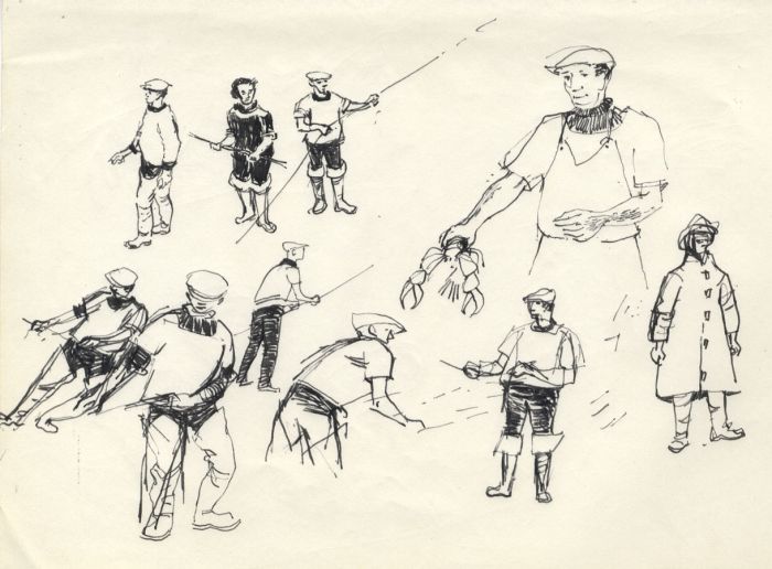 Paul Sharp - Mid 20th Century Pen and Ink Drawing, Fishermen Studies