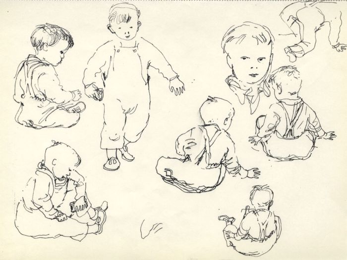 Paul Sharp - Set of Four Mid 20th Century Pen and Ink Drawings, Toddler Studies