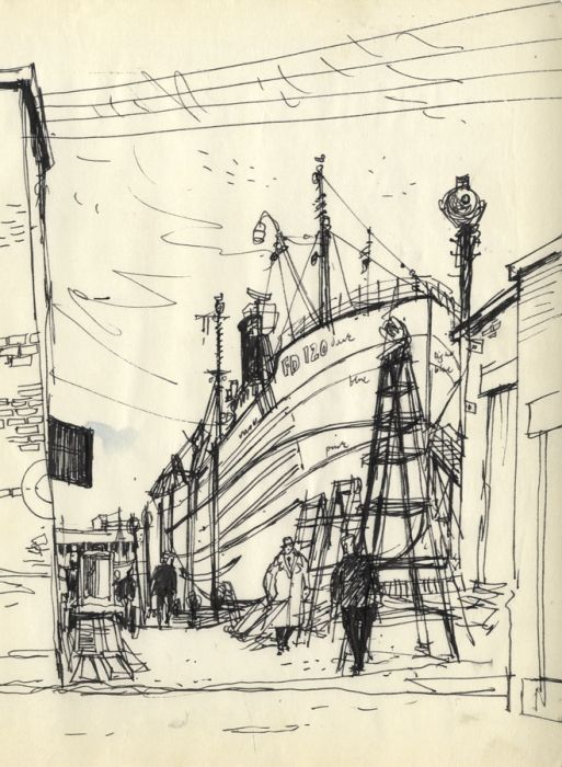 Paul Sharp - 1956 Pen and Ink Drawing, Faroese Boat FD 120