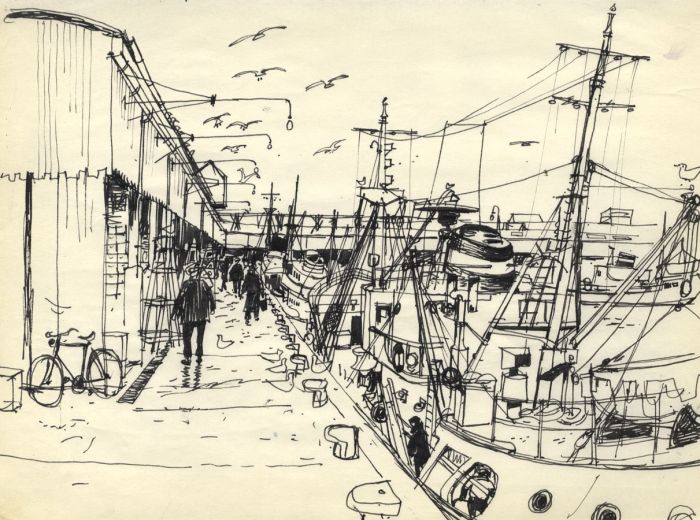 Paul Sharp - Set of Three 1956 Pen and Ink Drawings, Harbour Scenes