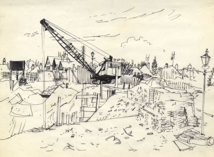 Paul Sharp - 1956 Pen and Ink Drawing, Industrial Site