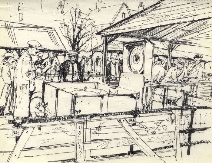 Paul Sharp - 1956 Pen and Ink Drawing, Farmer's Market