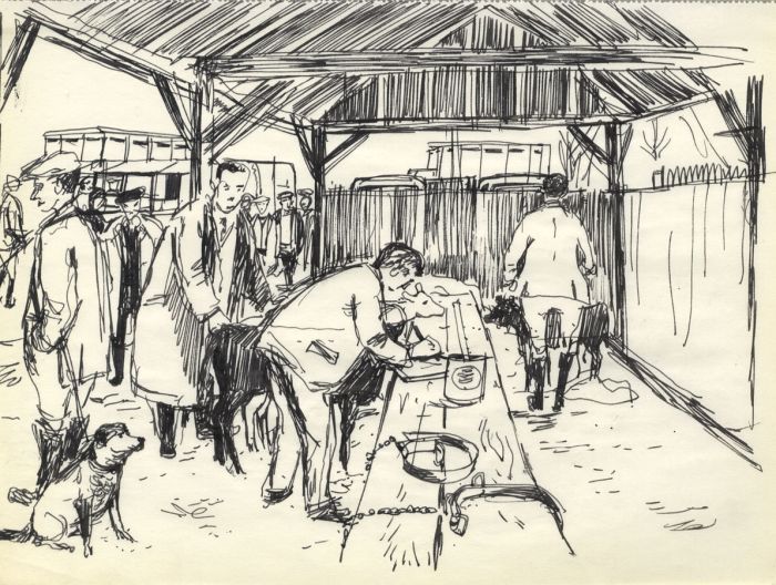 Paul Sharp - Pair of 1956 Pen and Ink Drawings - Farmer's Market