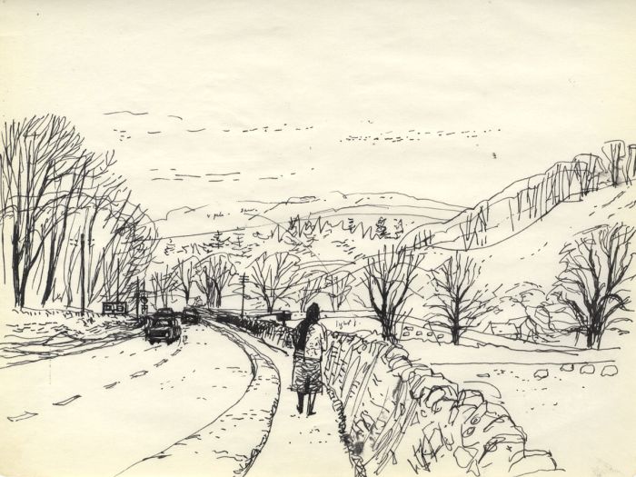 Paul Sharp - 1956 Pen and Ink Drawing, Country Road with Figure