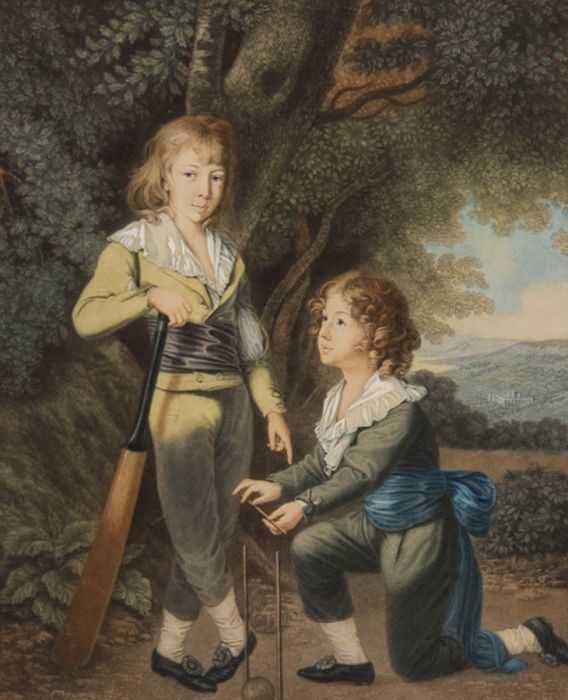 J. Payrau - 1912 Mezzotint, Boys Playing cricket