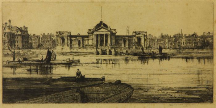 19th Century Etching - Riverview Towards City