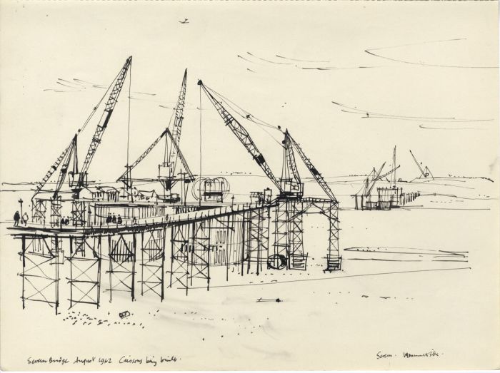Paul Sharp - Mid 20th Century Pen and Ink Drawing, Severn Bridge