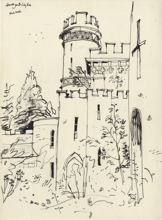Paul Sharp - Mid 20th Century Pen and Ink Drawing, Courtyard at Clytha Castle