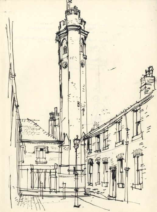 Paul Sharp - Mid 20th Century Pen and Ink Drawing, Tower