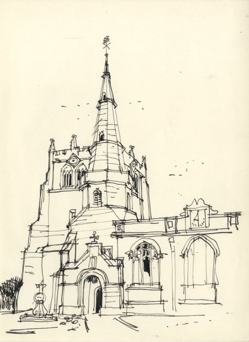 Paul Sharp - Mid 20th Century Pen and Ink Drawing, Church