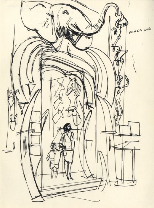 Paul Sharp - Mid 20th Century Pen and Ink Drawing, Museum Safari Exhibit