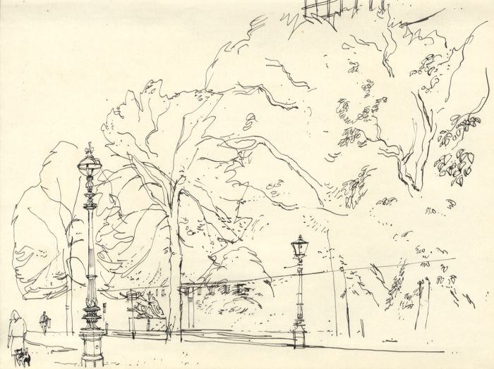 Paul Sharp - Mid 20th Century Pen and Ink Drawing, Tree-Lined Street