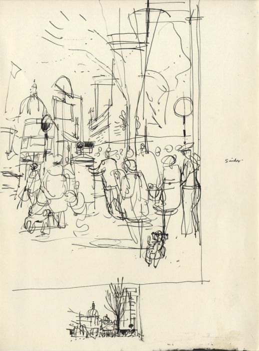 Paul Sharp - Mid 20th Century Pen and Ink Drawing, Street Scene