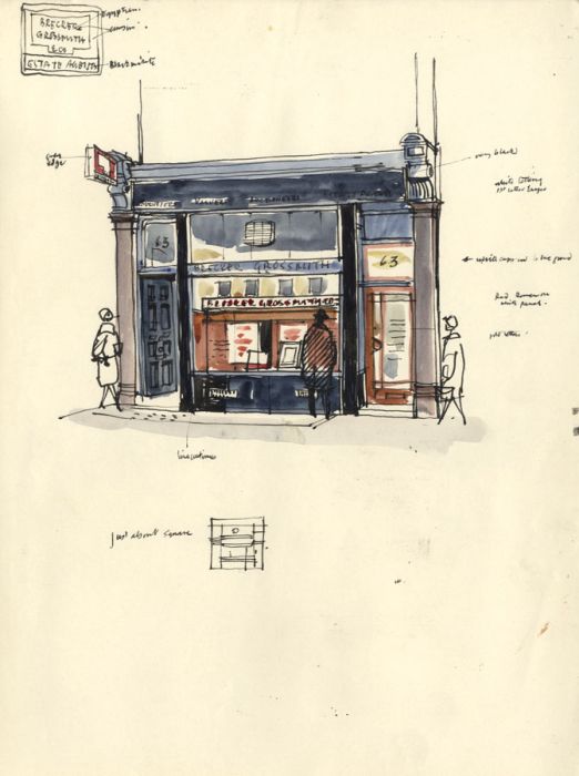 Paul Sharp - Mid 20th Century Pen and Ink Drawing, Brecker Grossmith, Wigmore St