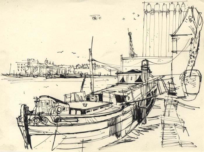 Paul Sharp - Mid 20th Century Pen and Ink Drawing, Boat