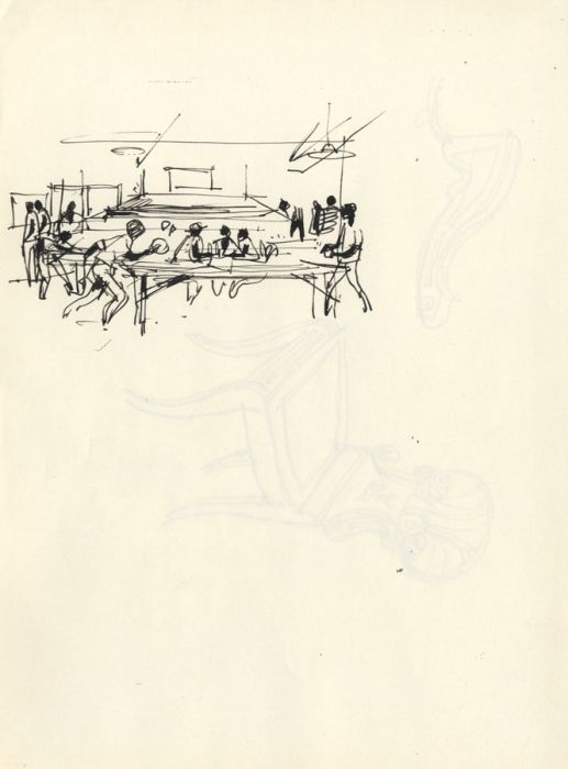 Paul Sharp - Mid 20th Century Pen and Ink Drawing, Game Room