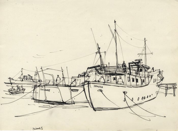 Paul Sharp - Mid 20th Century Pen and Ink Drawing, Boats