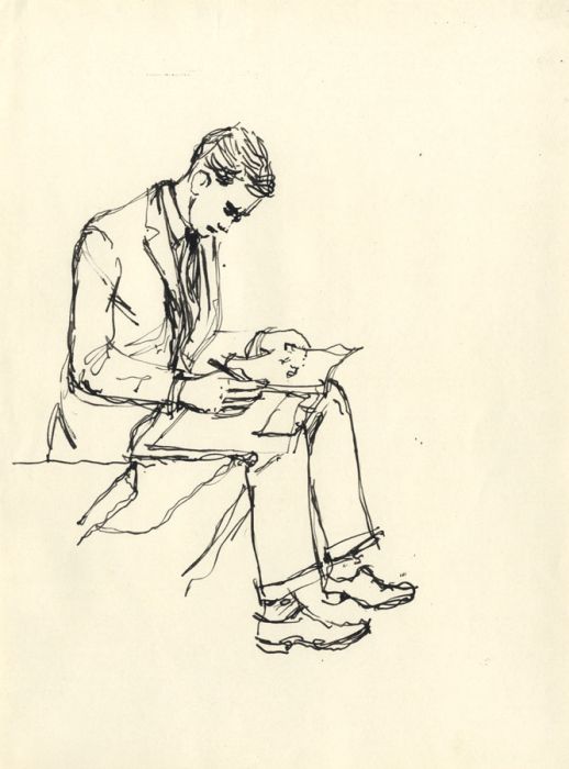 Paul Sharp - Mid 20th Century Pen and Ink Drawing, Reading