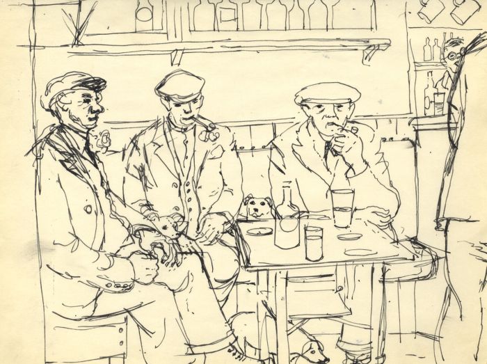 Paul Sharp - Mid 20th Century Pen and Ink Drawing, In the Pub