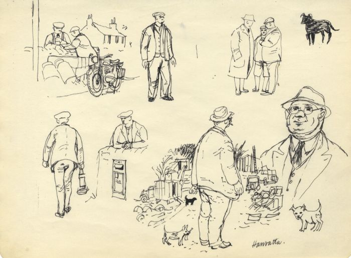 Paul Sharp - Mid 20th Century Pen and Ink Drawing, Sketches of Daily Life