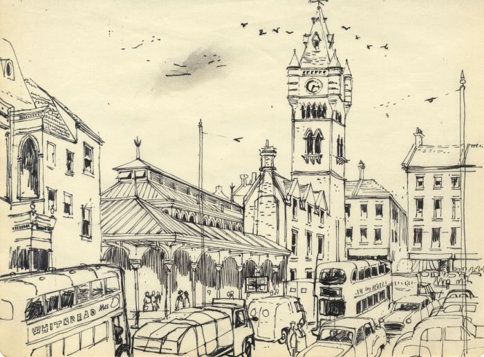 Paul Sharp - Mid 20th Century Pen and Ink Drawing, Street Scene
