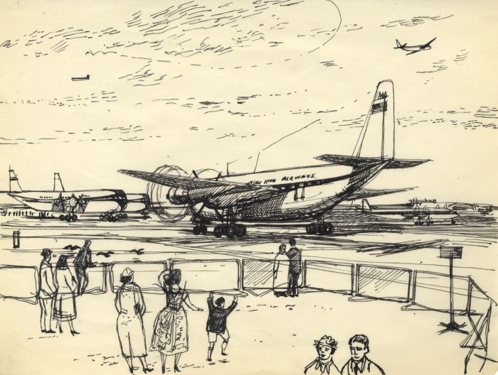 Paul Sharp - Mid 20th Century Pen and Ink Drawing, Airport