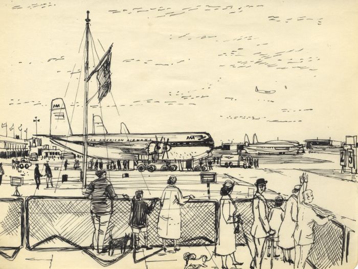 Paul Sharp - Mid 20th Century Pen and Ink Drawing, Airport