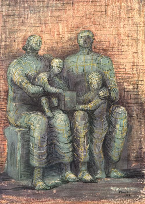 Henry Moore - Mid 20th Century Lithograph, Family Group