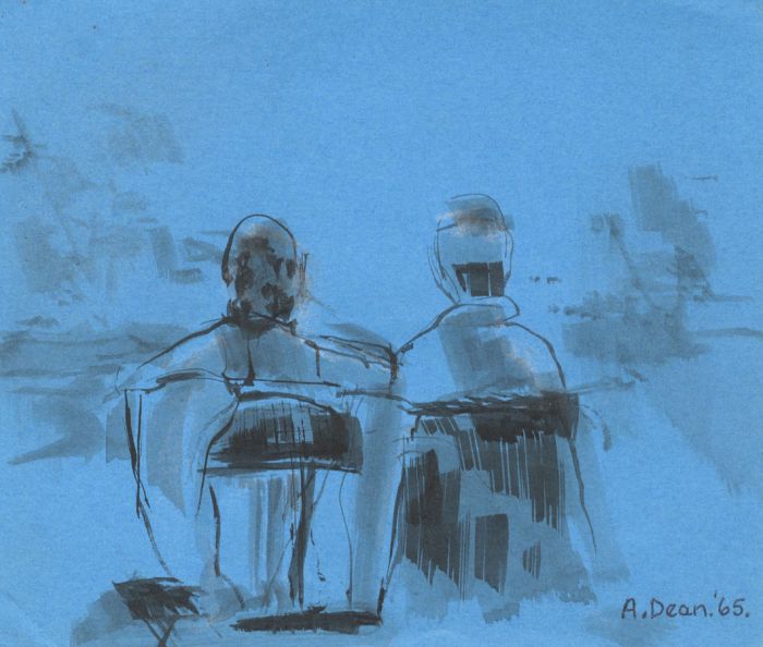 A. Dean - 1965 Watercolour, A Couple in the Park