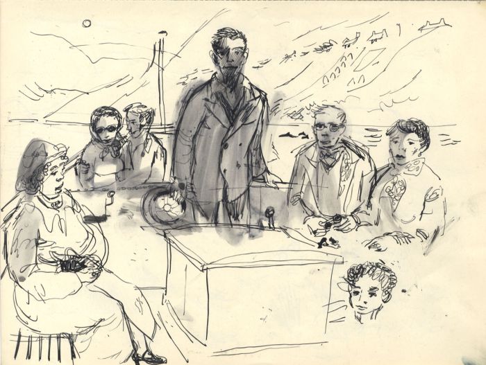 Paul Sharp - Mid 20th Century Pen and Ink Drawing, On the Ferry