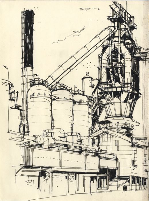Paul Sharp - Mid 20th Century Pen and Ink Drawing, Industrial Scene