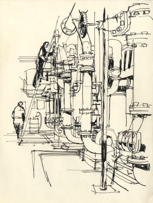 Paul Sharp - Mid 20th Century Pen and Ink Drawing, Industrial Pipes