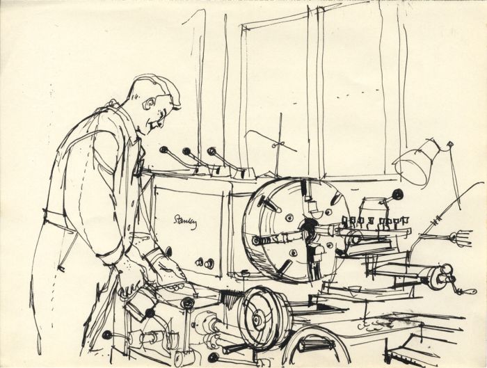 Paul Sharp - Mid 20th Century Pen and Ink Drawing, Greasing