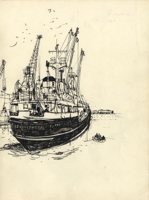 Paul Sharp - Mid 20th Century Pen and Ink Drawing, Fishing Boat