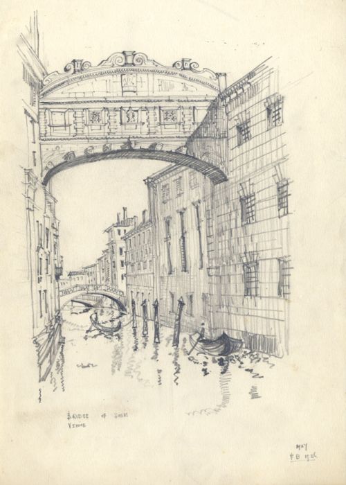 Frank S. Bowden - 1926 Graphite Drawing, Bridge of Sighs, Venice