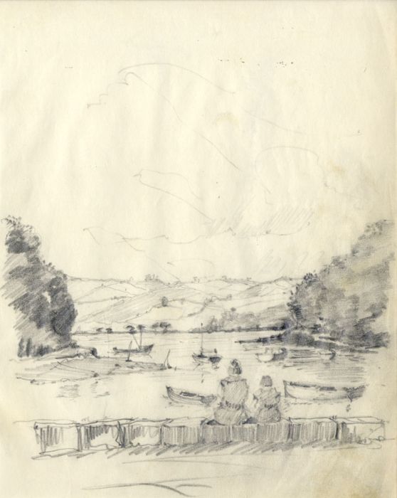 Frank S. Bowden - Early 20th Century Graphite Drawing, Boating Lake