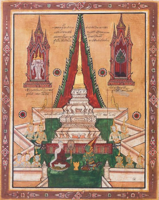 Early 20th Century Gouache - Thai Buddhist Temple Scene
