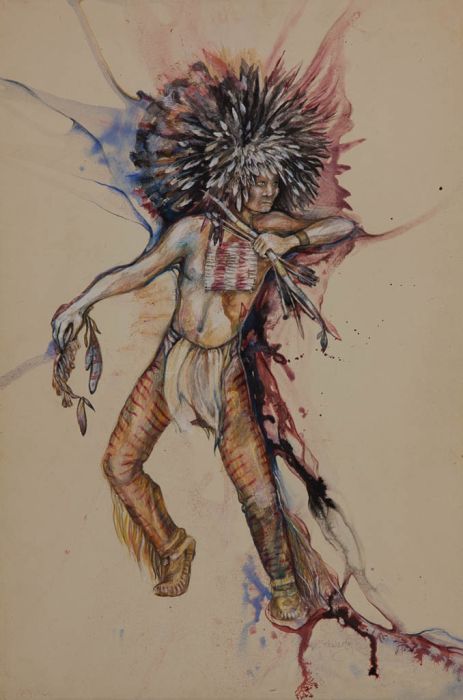 Schwartz - Mid 20th Century Mixed Media, Dancing Native American