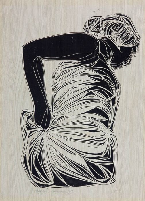Nigel Lambourne - 1959 Linoprint, Paddling