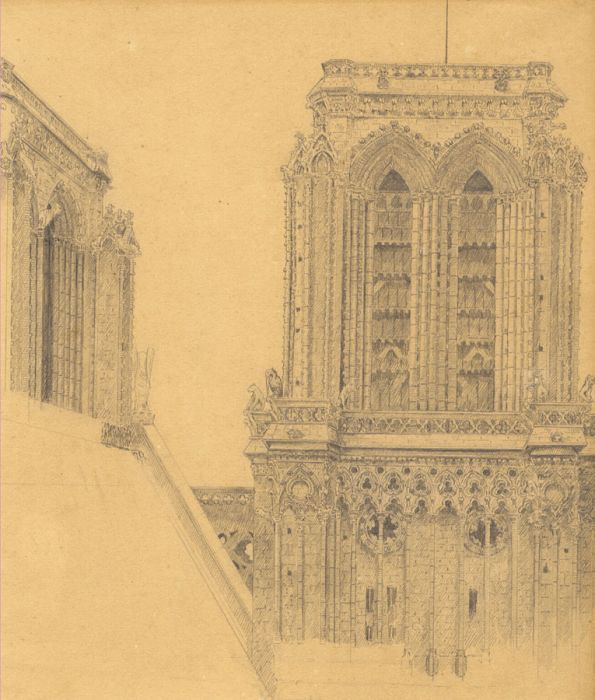 19th Century Graphite Drawing - Cathedral