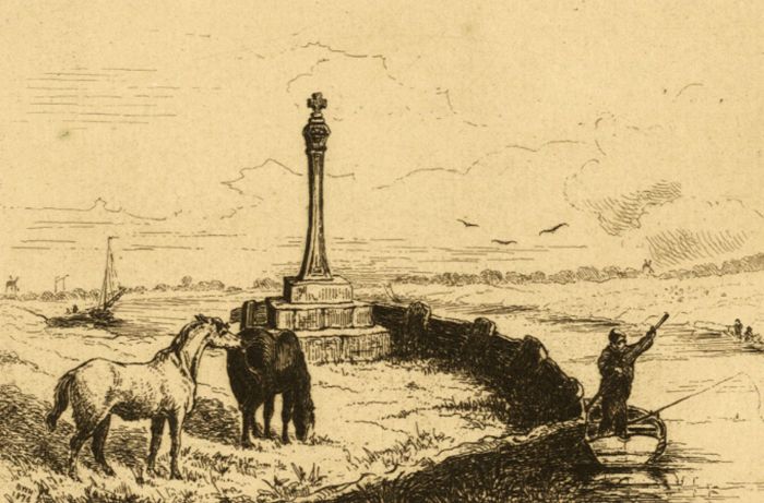 Bosworth W. Harcourt - 1876 Etching, Hardleigh Cross, Norfolk