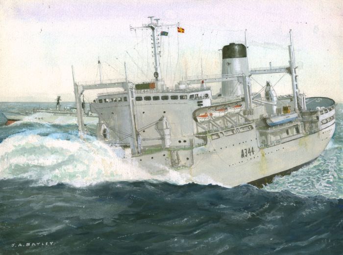 J.A. Bayley - Contemporary Gouache, Stores Replenishment Ship, Stromness - 1970