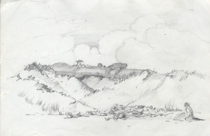 Frank S. Bowden - Early 20th Century Graphite Drawing, Figure in Landscape