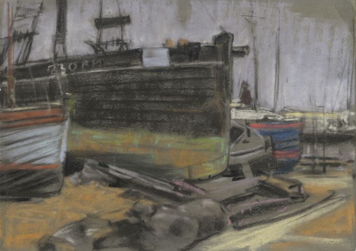 Harry Riley R.I. - Mid 20th Century Pastel, Boats, River Thames