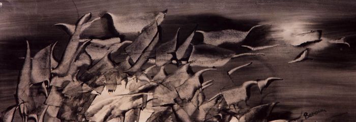 Manuel Benaim - Mid 20th Century Charcoal and Ink Drawing, Abstract