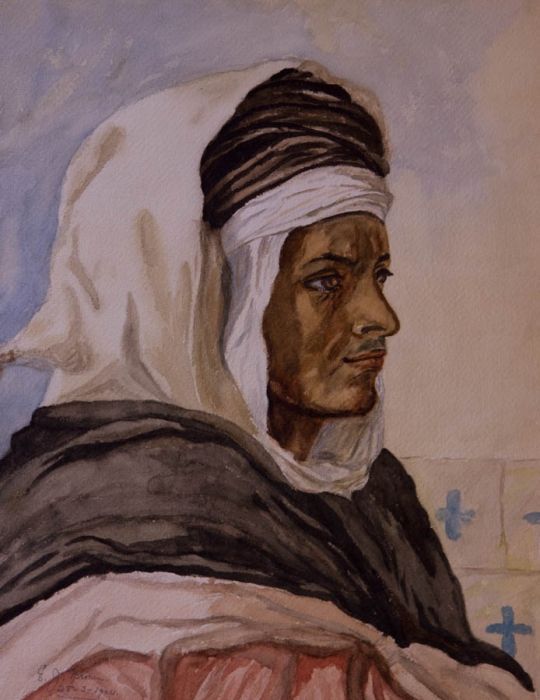 E.J. Brown - 1904 Watercolour, Man with Headscarf