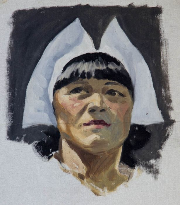 Harry Riley R.I. - Early 20th Century Oil, Portrait of Woman in White Cap