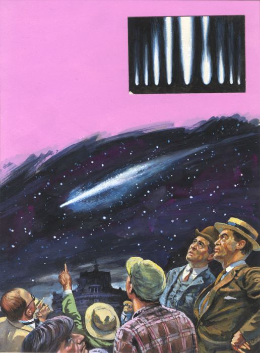 Original 1982 Gouache - Meteorite Shower - Illustration - Look & Learn