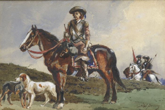 Alfred Vevier De Poncy - 19th Century Watercolour, Cavalry with Hounds